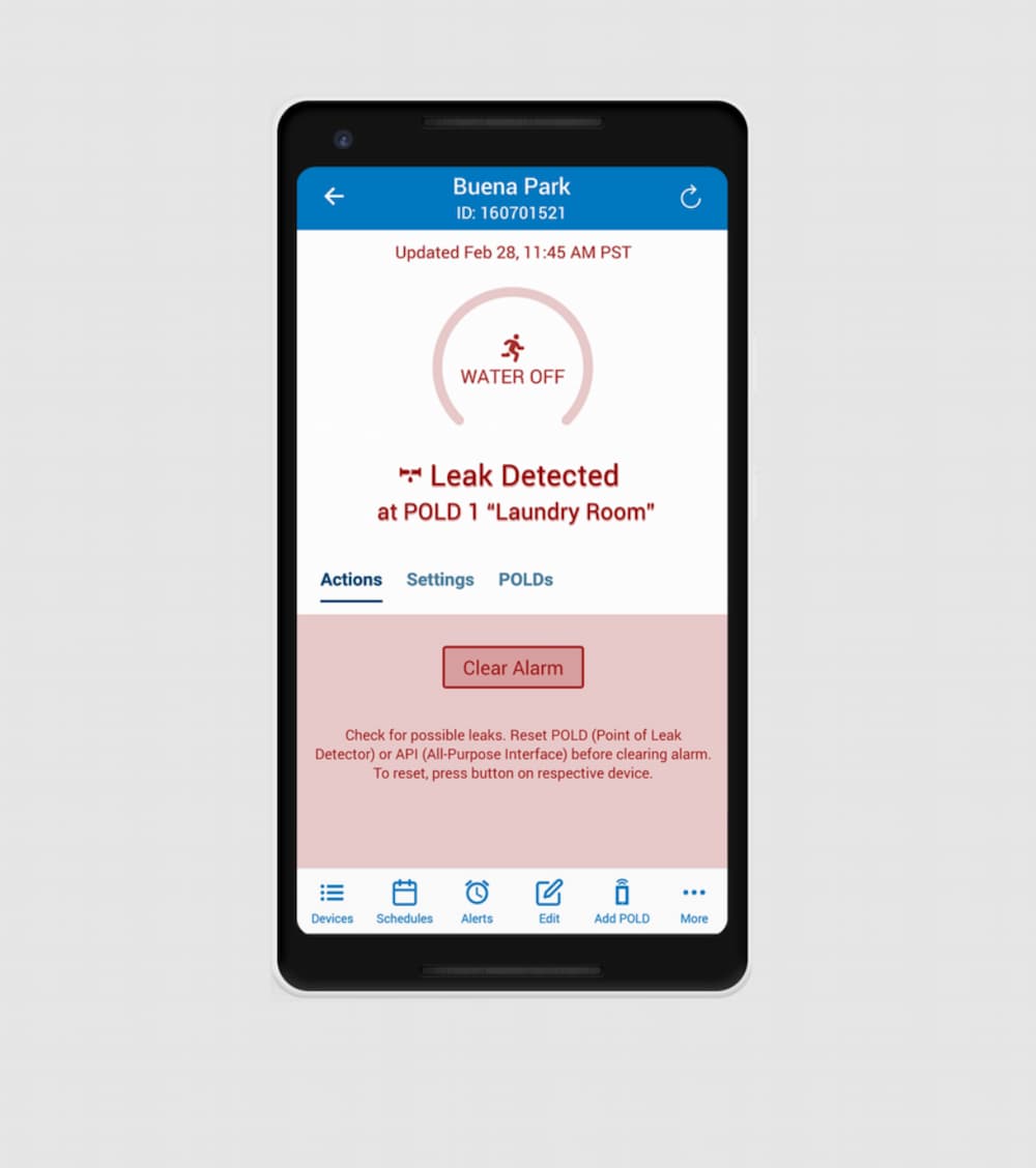 leak defense mobile app to monitor and control leaks and water flow