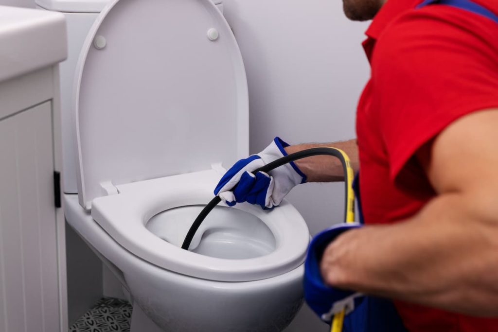 plumber snaking a toilet