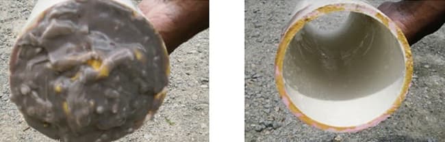 before and after sewer jetting pipes service